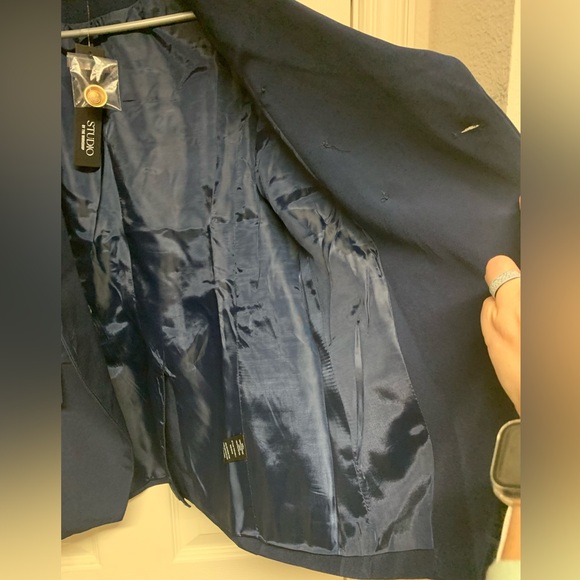 Studio by The Workshop Womens Navy Double Breasted Blazer Gold Buttons NWT Small - Picture 16 of 17